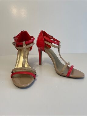 Christian Siriano for Payless Red and Nude Strappy Stiletto Heel Sandals